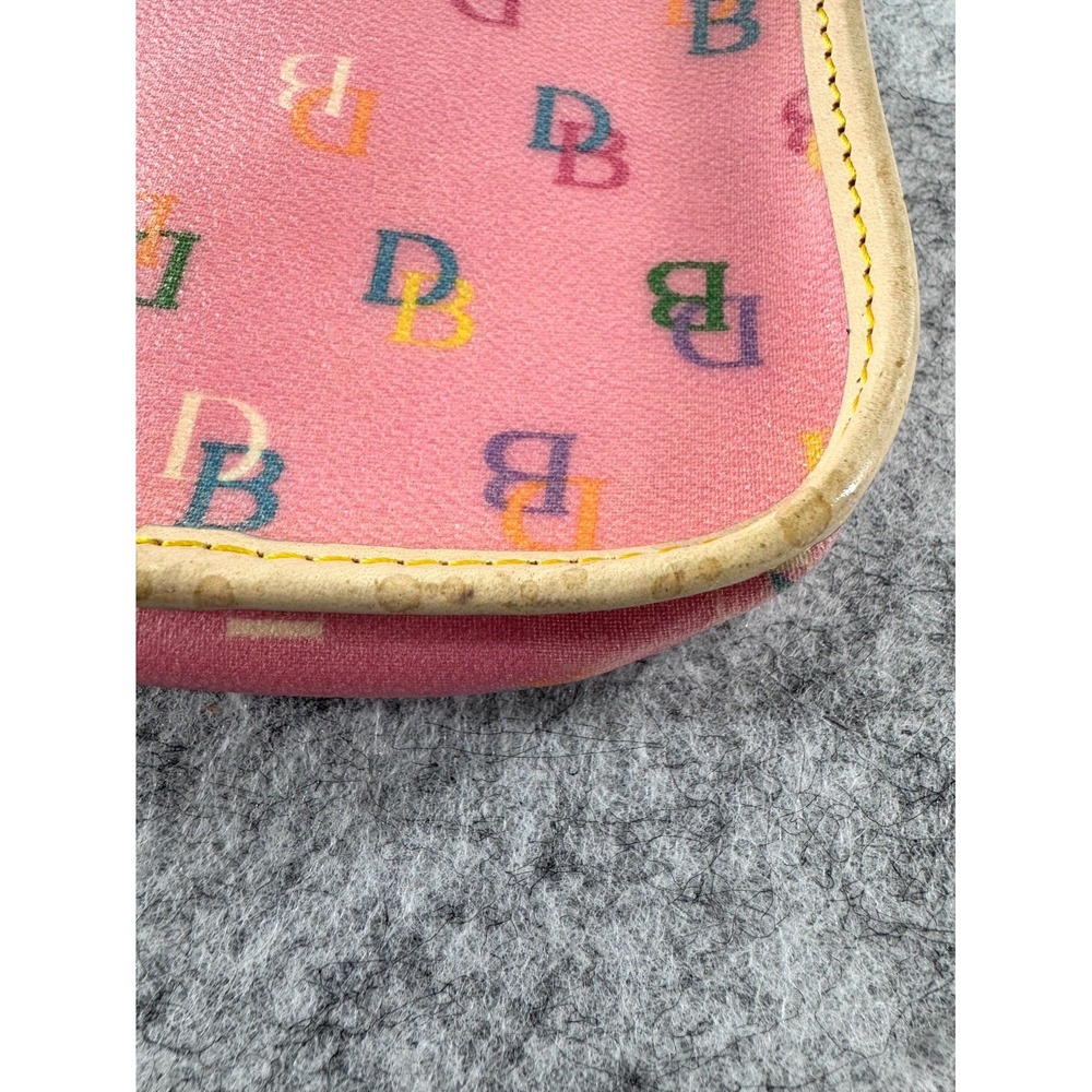 Vintage Dooney & Bourke Rainbow Monogram Pink Canvas Flap Wristlet Pouch Y2K - Picture 5 of 8